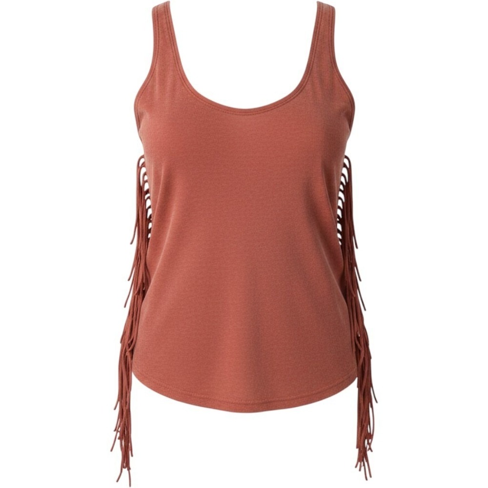 Zara Tank Top S Rust Orange Trafaluc Fringe Side Sleeveless Boho Festival Top